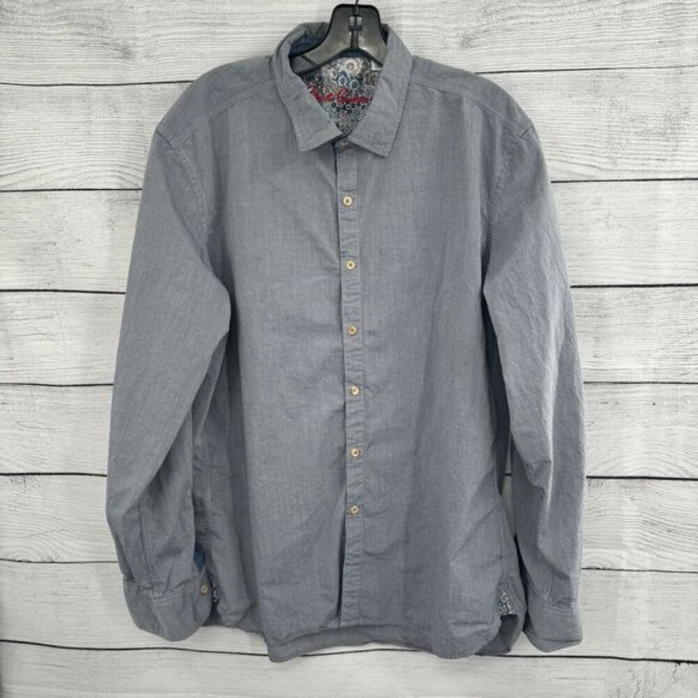 Robert Graham Classic Fit Gray Button-Down Shirt Floral Lining Men's XL